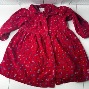 Vintage Just Friends Corduroy Dress Red Floral Size 3T Toddler Girl Buttons